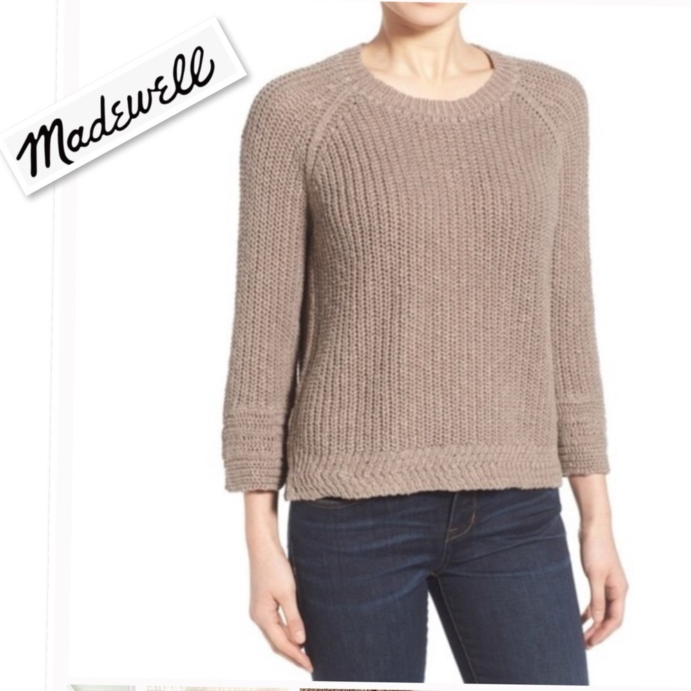 Madewell Coffeehouse Brown Linen Blend Knit Pullover Sweater Jumper Beige Size M